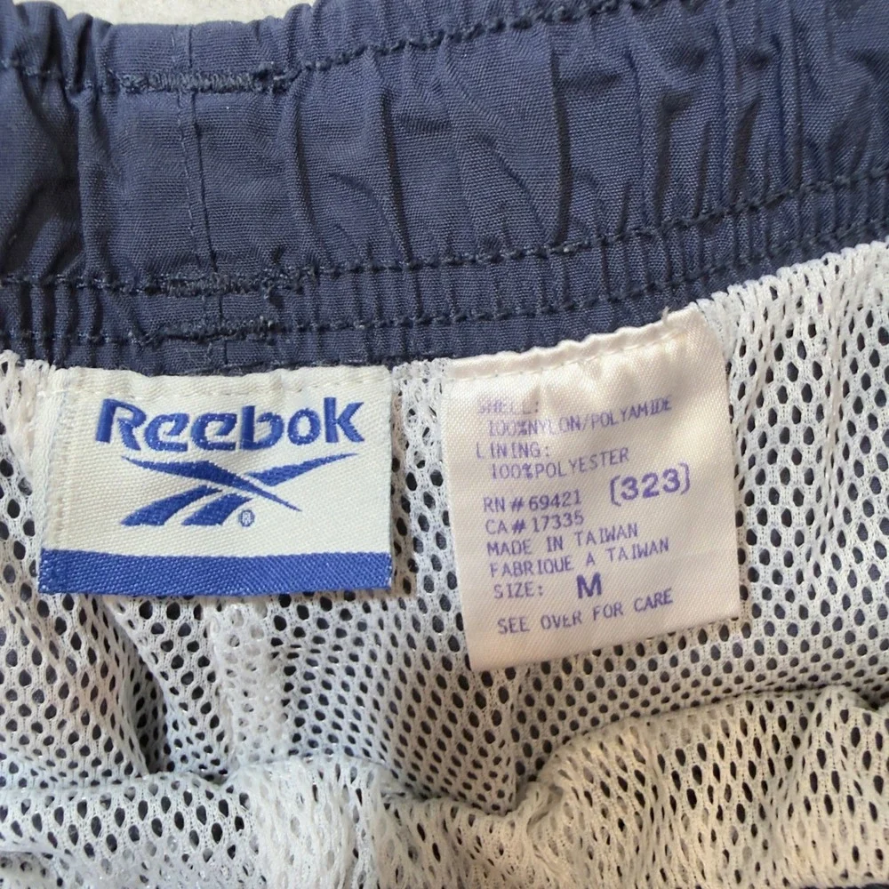 Reebok Track Pants Mens Medium Navy Blue Excellent Vintage Striped Nylon Joggers